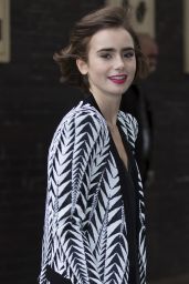 Lily Collins Leggy - Out in London - October 2014