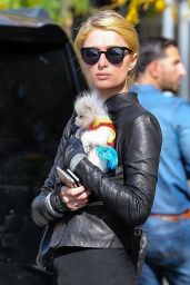 Paris Hilton With Her Dog Waiting for a Cab in the East Village in New York City - Oct. 2014