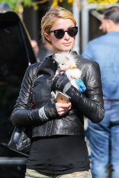 Paris Hilton With Her Dog Waiting for a Cab in the East Village in New York City - Oct. 2014