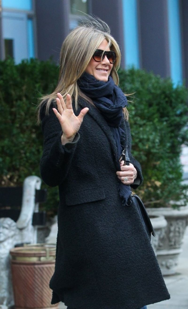 Jennifer Aniston in Coat - Leaving Her Hotel in New York City ...