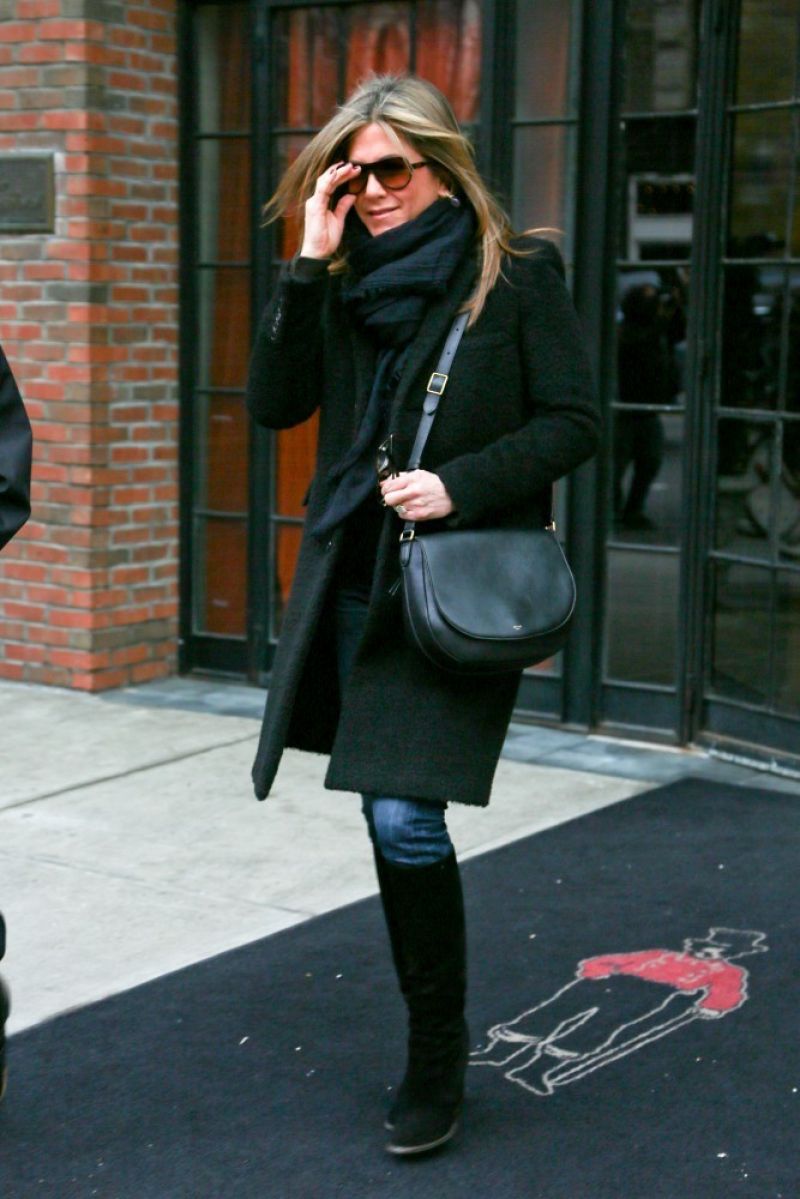 Jennifer Aniston in Coat - Leaving Her Hotel in New York City