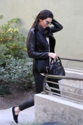 Kendall Jenner in Leather Pants - at Kate Mantillini Restaurant in Los ...