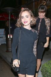 Lily Collins Night Out Style - Leaving IL Cielo Restaurant in Beverly Hills - Nov. 2014