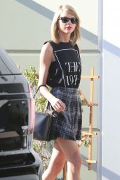 Taylor Swift Leggy in Mini Skirt - Leaving a Studio in Los Angeles - November 2014
