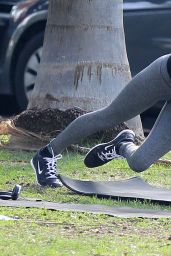 Alessandra Ambrosio - Doing Yoga at a park in Santa Monica - December 2014