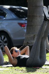 Alessandra Ambrosio - Doing Yoga at a park in Santa Monica - December 2014