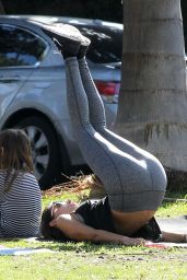 Alessandra Ambrosio - Doing Yoga at a park in Santa Monica - December 2014