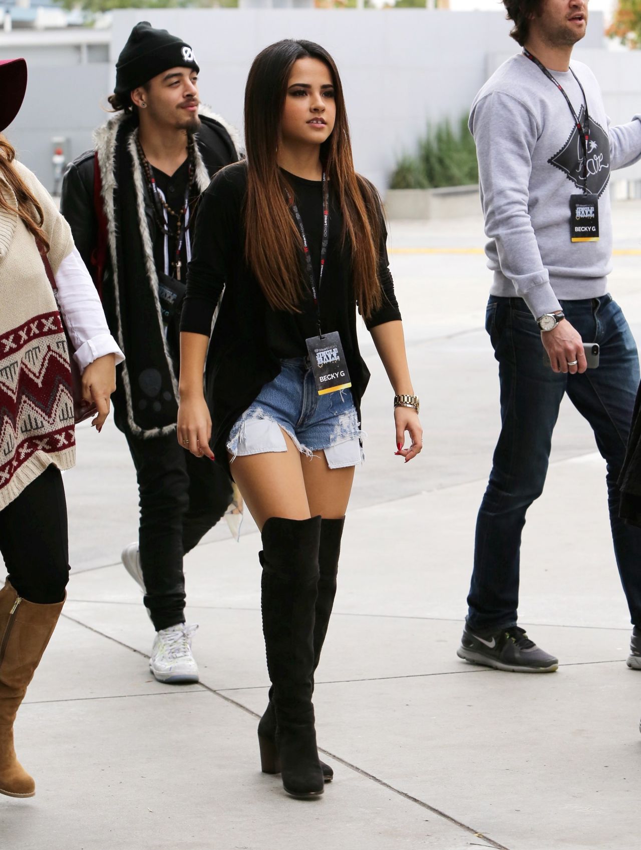 Becky G in Jeans Shorts at the Staples Center in Los Angeles, Dec. 