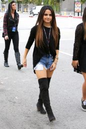 Becky G in Jeans Shorts at the Staples Center in Los Angeles, Dec. 2014