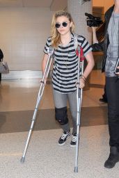 Chloe Moretz Wears Knee Brace & Uses Crutches - LAX Airport, December 2014