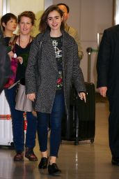 Lily Collins at Narita International Airport in Tokyo, December 2014