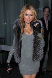 Paris Hilton Leggy in Mini Dress - Out in London, December 2014