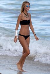 Sveva Alviti in Black Bikini On The Beach In Miami - December 2014