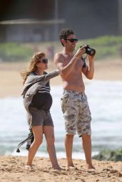 Isla Fisher Pregnant - in Shorts on the Beach in Hawaii - January 2015