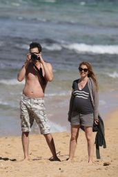 Isla Fisher Pregnant - in Shorts on the Beach in Hawaii - January 2015