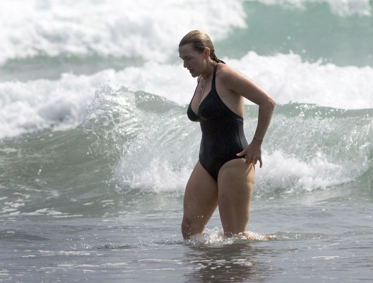 Kate Winslet in a Swimsuit at a Beach in Auckland, December 2014.