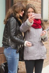 Dakota Johnson in Bell Bottom Jeans - Leaving Her Hotel in New York City, Feb. 2015