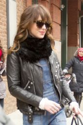 Dakota Johnson in Bell Bottom Jeans - Leaving Her Hotel in New York City, Feb. 2015