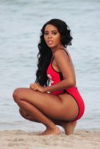 Angela Simmons in a Red Swimsuit at Miami Beach, March 2015