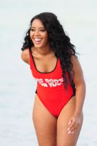 Angela Simmons in a Red Swimsuit at Miami Beach, March 2015