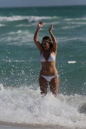 Imogen Thomas in White Bikini - Beach in Miami, March 2015
