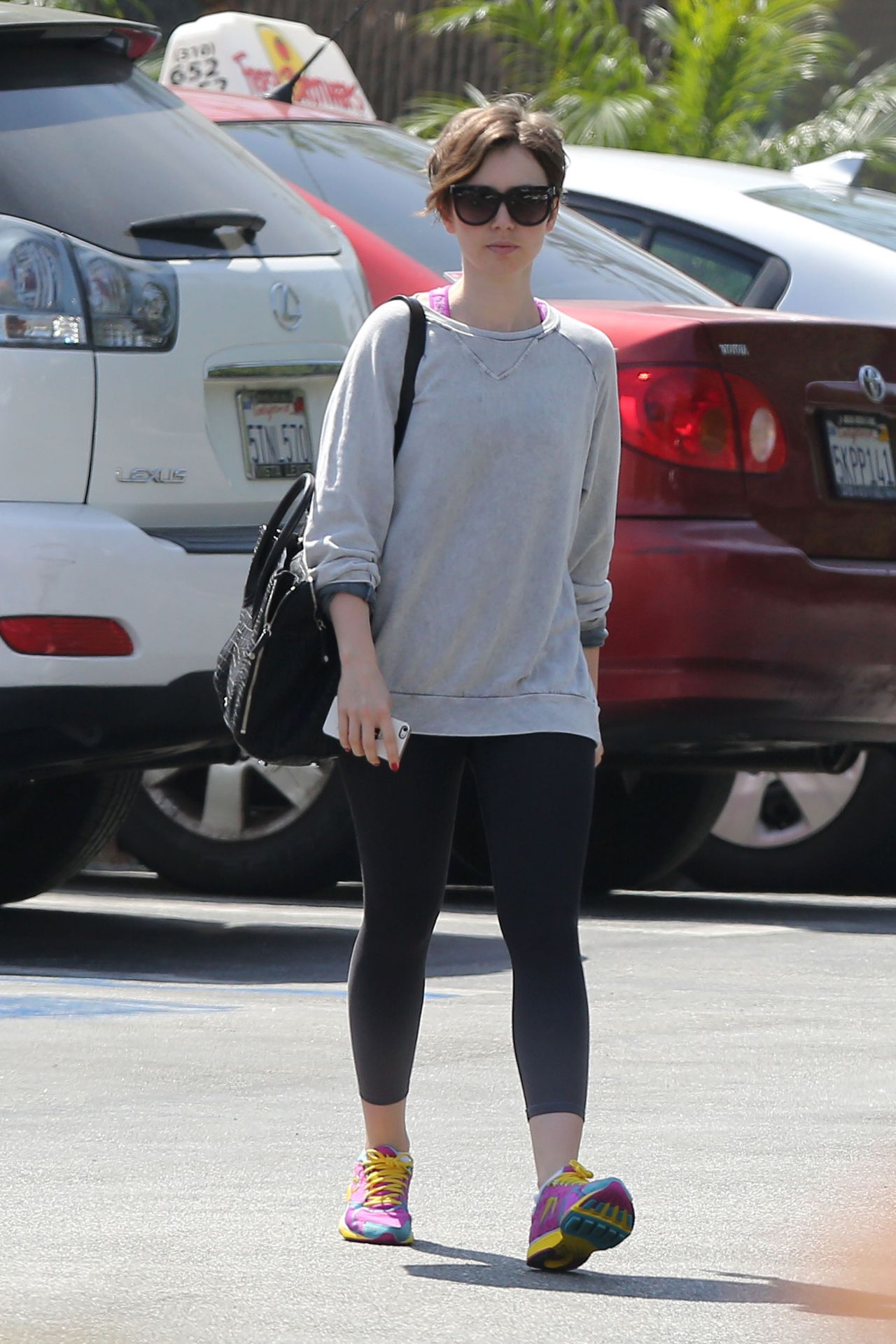 Lily Collins in Leggings - Out in West Hollywood, March 2015 • CelebMafia