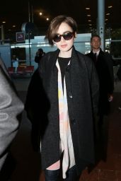 Lily Collins Street Style - Charles de Gaulle Airport in Paris, March 2015