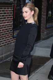 Lily James Arriving to Appear on Late Show With David Letterman in New York City, March 2015