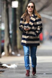 Olivia Wilde in Striped Coat in New York, March 2015