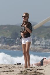 Rosie Huntington-Whiteley in Shorts at a Beach in Malibu, March 2015