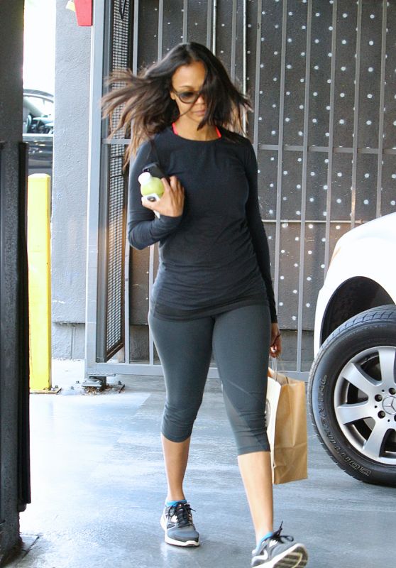 Zoe Saldana in Leggings - Out in Hollywood, March 2015