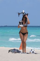 Claudia Romani Playing in a Bikini on Miami Beach, April 2015