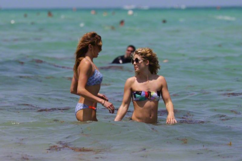 Emily Bett Rickards Bikini Candids - at a Beach in Miami, April 2015.