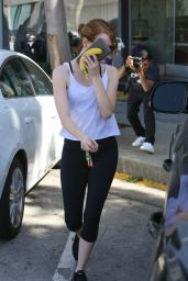 Emma Stone in Tank Top and Tights - Out in West Hollywood April 2015