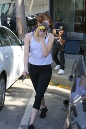 Emma Stone in Tank Top and Tights - Out in West Hollywood April 2015