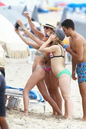 Katie Cassidy & Emily Bett Rickards Bikini  Candids - at a Beach in Miami, April 2015