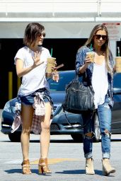 Lucy Hale in Jeans Shorts - Out With Friend in West Hollywood, April 2015