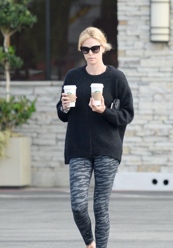 Charlize Theron in Leggings - Coffee Run in Hollywood, May 2015