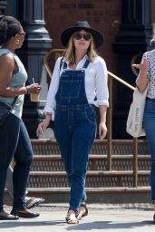 Elizabeth Olsen in Jumpsuit Jeans - Out in New York City, May 2015