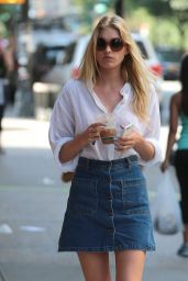 Elsa Hosk in Jeans Mini Skirt - Out in NYC, May 2015