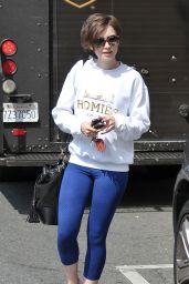 Lily Collins in Blue Leggings - Out in Los Angeles, May 2015
