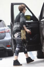 Lily Collins in Leggings - Leaving a Gym in West Hollywood, May 2015