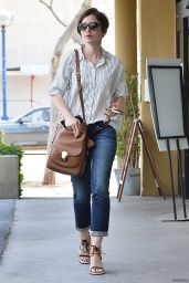 Lily Collins Street Style - Leaving EarthBar in West Hollywood, May 2015
