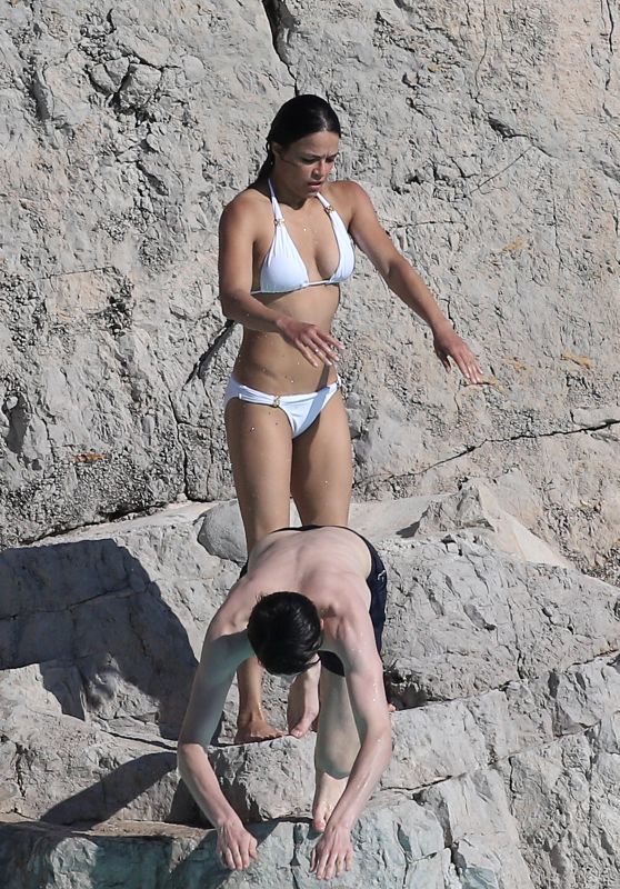 Michelle Rodriguez in White Bikini - at Swimming Pool in Cannes, May 2015