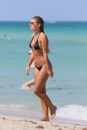 Natasha Oakley in Black Bikini at a Beach in Miami, May 2015