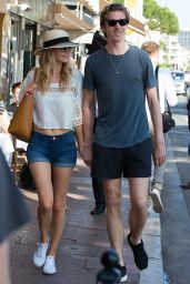 Poppy Delevingne in Jeans Shorts - Out in Cannes, May 2015