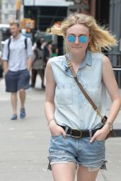 Dakota Fanning Leggy in Jeans Shorts - Soho NYC, June 2015