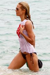 Heidi Klum in Wet-Shirt on the Beach in St.Barths, June 2015
