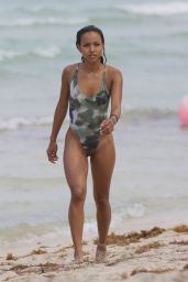 Karrueche Tran in a Swimsuit on the Beach in Miami, June 2015