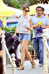 Katie Holmes in Jeans Shorts at Disneyland in Anaheim, June 2015